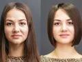 Przed i po: długa fryzura kontra elegancki bob. Idealna fryzura dla 40 latki z okrągłą twarzą, która odjęła lat.