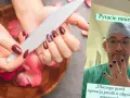 Paznokcie przed operacją? Lekarz w kitlu pokazuje pomalowane paznokcie, odpowiadając na pytanie, czy do operacji można mieć pomalowane paznokcie.