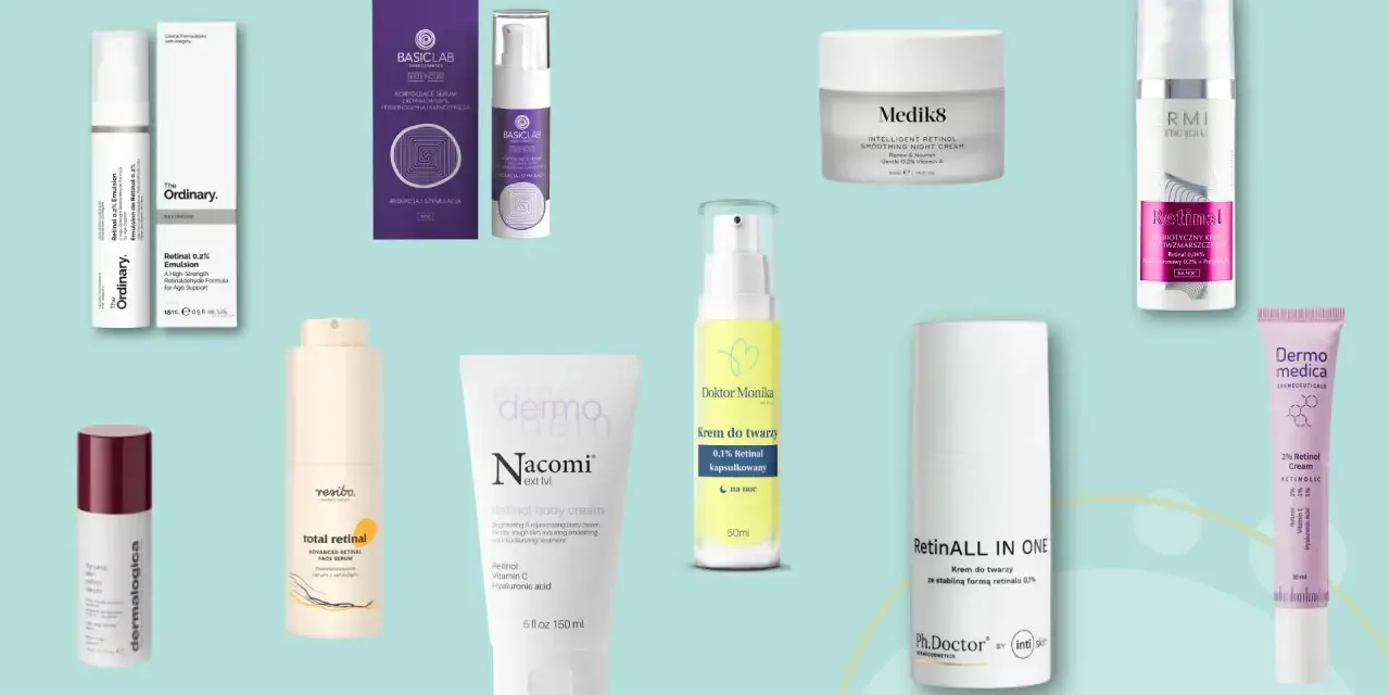 Kolekcja kosmetyków z retinalem: kremy, serum i emulsje od The Ordinary, Medik8, Nacomi, Basiclab i innych.