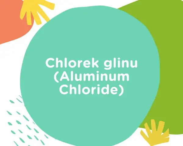 Napis "Chlorek glinu (Aluminum Chloride)" na tle kolorowych kształtów.