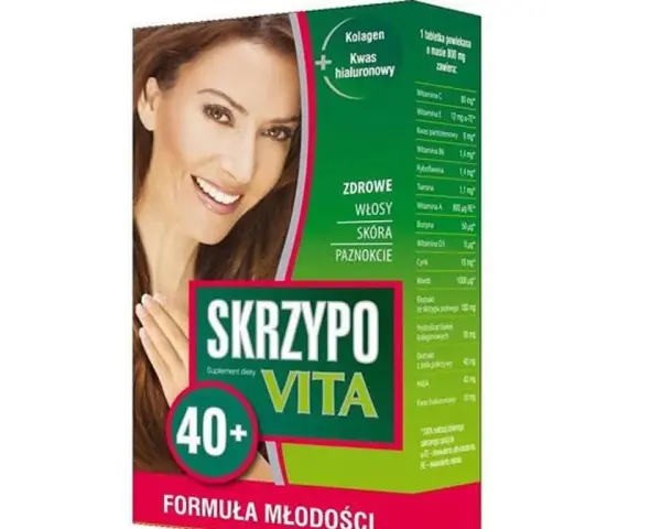 Skrzypovita 40+ z kolagenem i kwasem hialuronowym dla zdrowych włosów, skóry i paznokci. Formuła młodości.