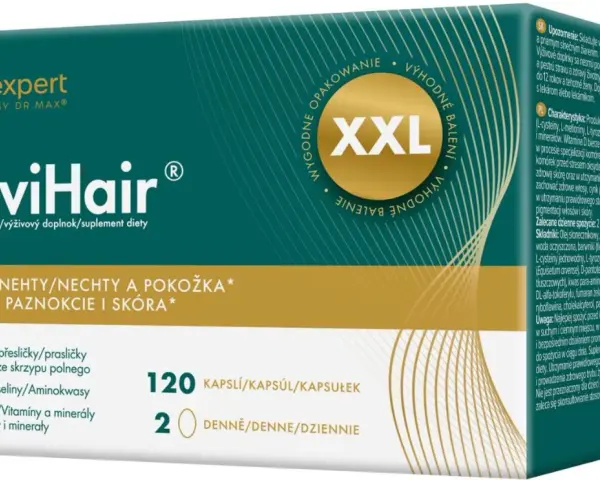 Suplement diety ReviHair w opakowaniu XXL, wspierający włosy, paznokcie i skórę.