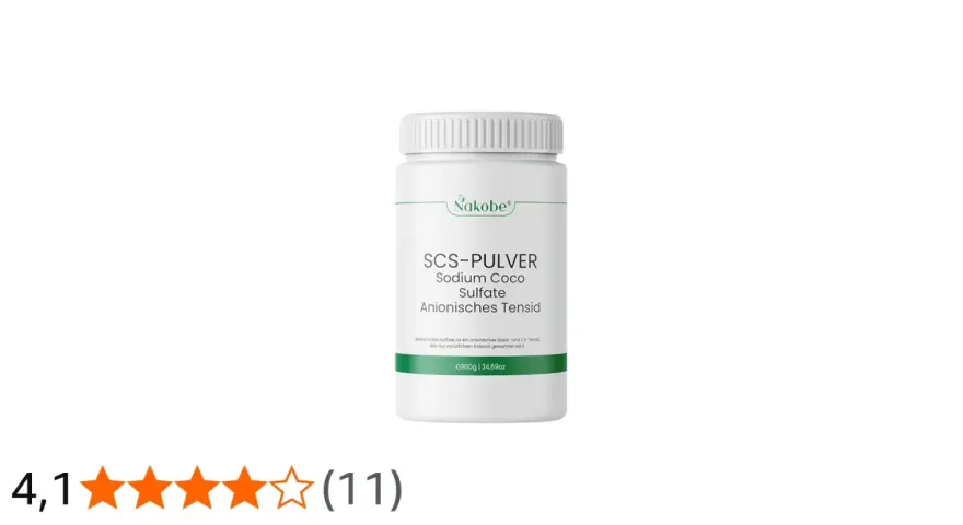 Biały pojemnik z zielonym logo Nakobe, zawierający proszek Sodium Coco Sulfate. Produkt ma 800g.