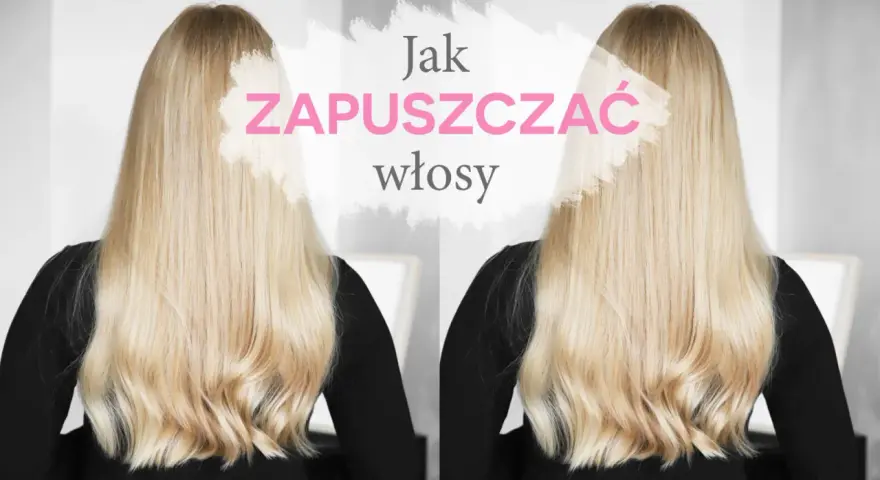 Długie włosy blond, falowane, z tekstem "Jak zapuszczać włosy".