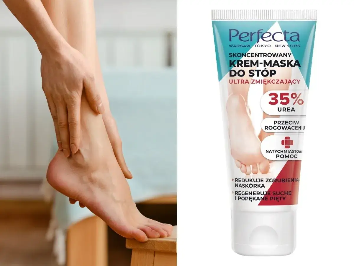 Delikatne stopy po zastosowaniu kremu-maski do stóp Perfecta z 35% mocznika. Skoncentrowana formuła cremobaza 30 regeneruje i zmiękcza.