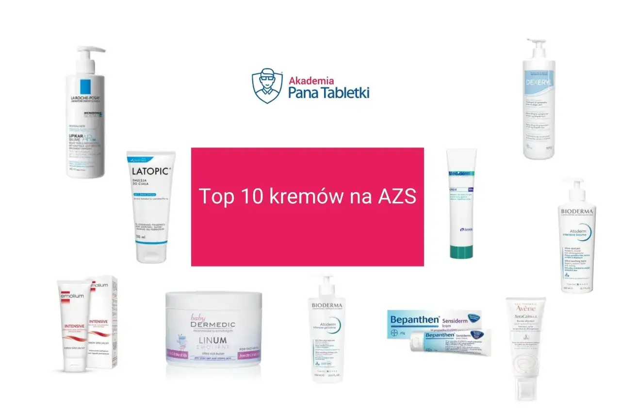 Kremy na AZS z serii poldermin i inne produkty do pielęgnacji skóry atopowej.